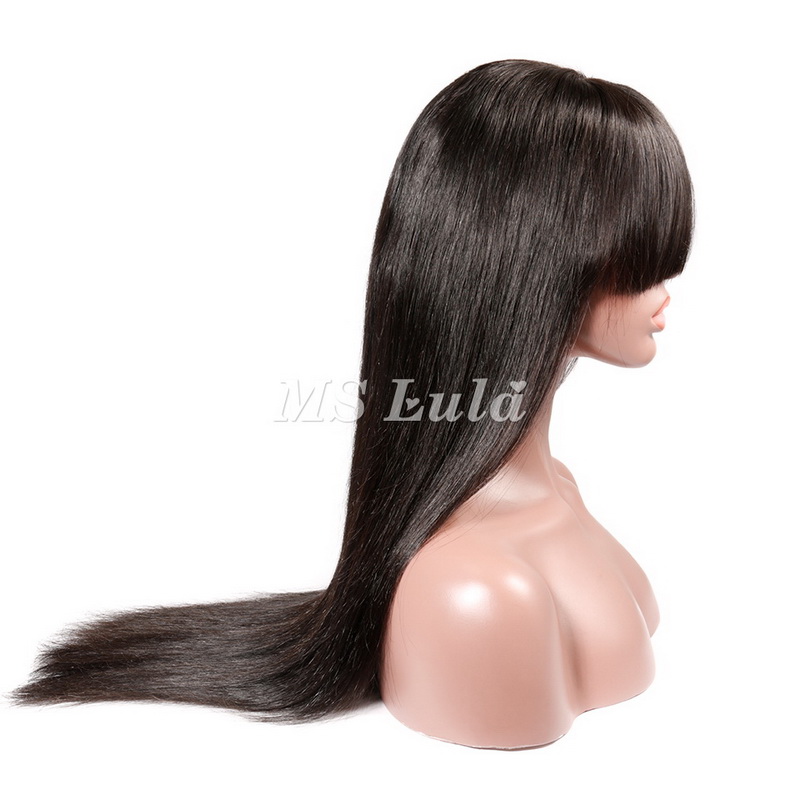 Straight Transparent Lace Front Wig 180 Density With Bang - 图片 4